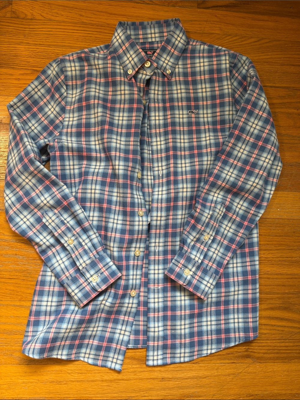 Vineyard Vines boys Blue and Pink Plaid Button-Down Shirt